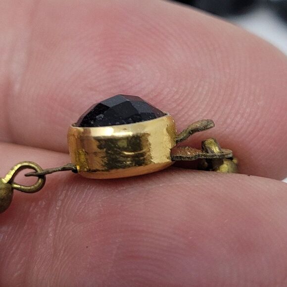 Vintage Signed Austrian Black Glass Beaded Flapper Necklace Oblong Bicone Long - Picture 12 of 13